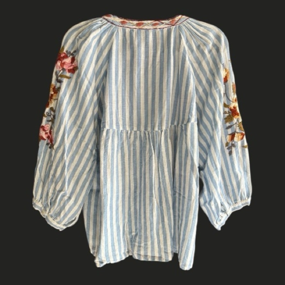 ANU‎ Cotton Floral Embroidered Boho Striped Top L-XL - Picture 3 of 9